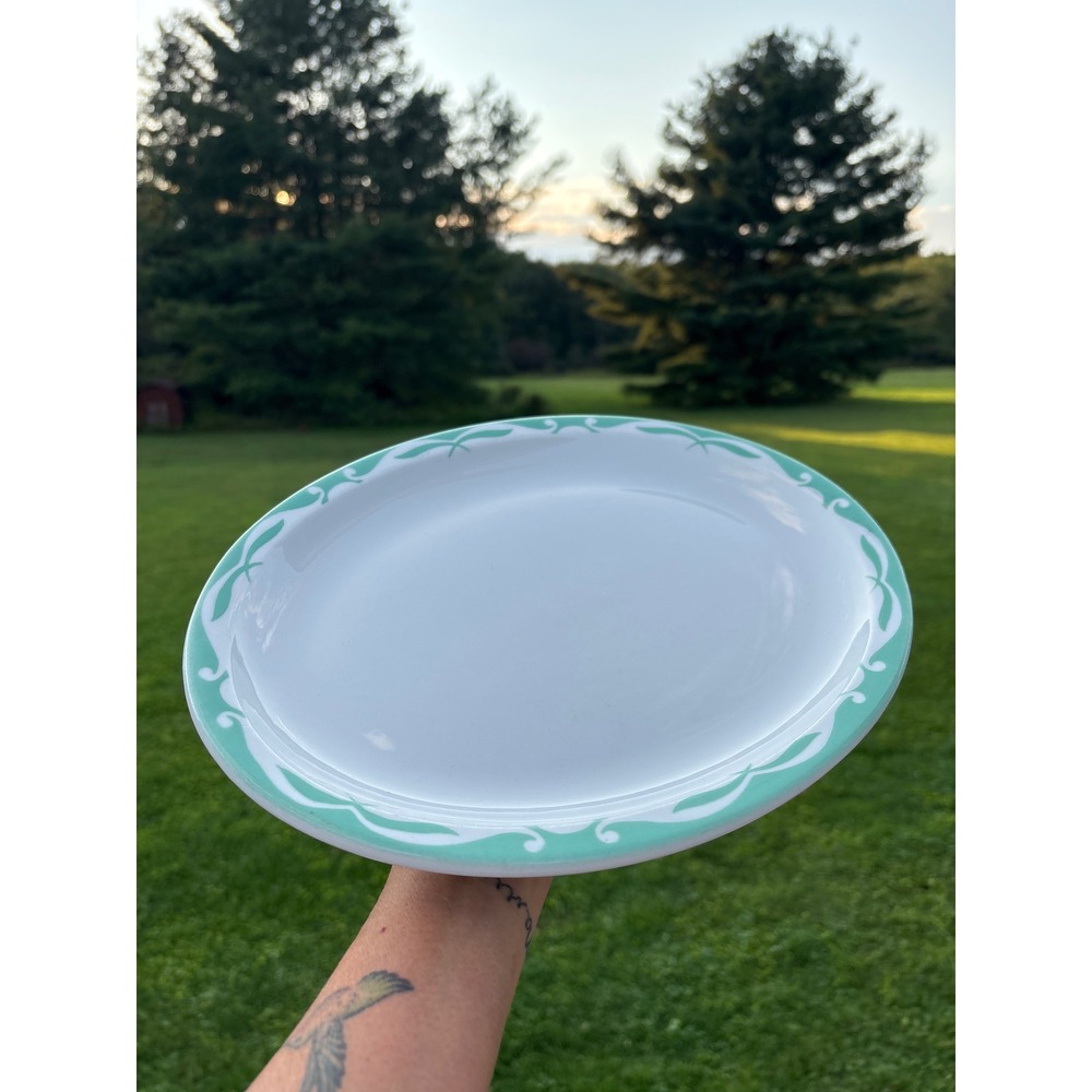 Jackson China Falls Creek PA Oval Platter Mint Green Scroll Restaurant Ware